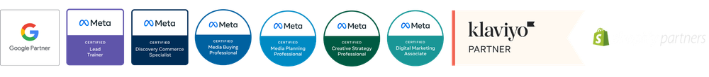 Zertifizierungen: Google Partner, Meta Certified, Klaviyo Partner, Shopify Partner